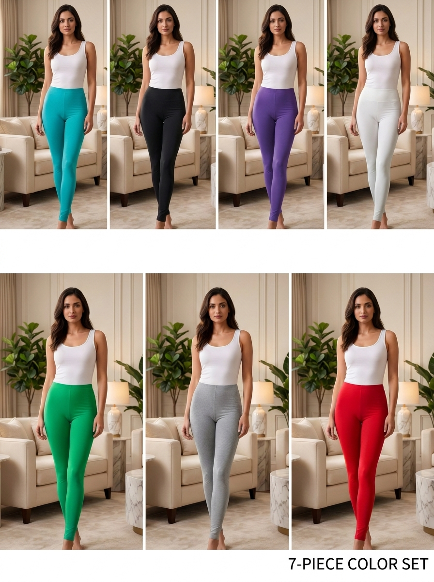 Women’s High-Waisted Comfort Leggings 7 Pc Set – Full-Length Ultra-Soft Lounge & Yoga Pants