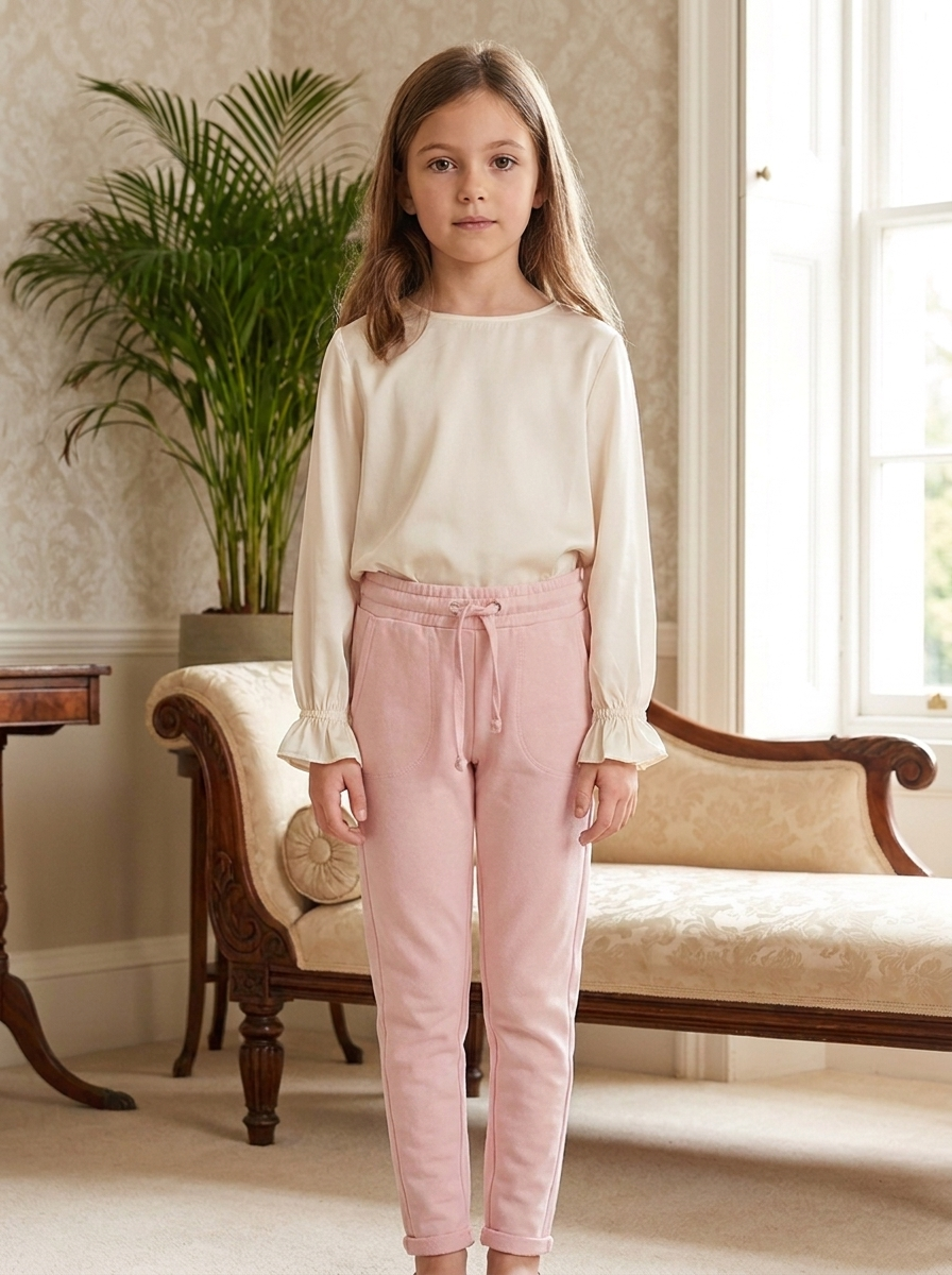 Girls Soft Knit Drawstring Jogger Pants – Slim Fit Casual Sweatpants with Pockets