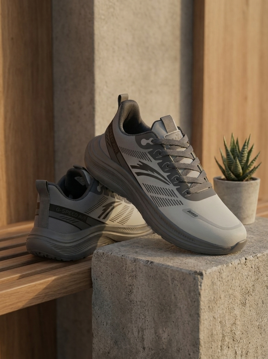 Men’s Trail Running Shoes – Lightweight Multi-Terrain Grey and Off-White Athletic Sneakers