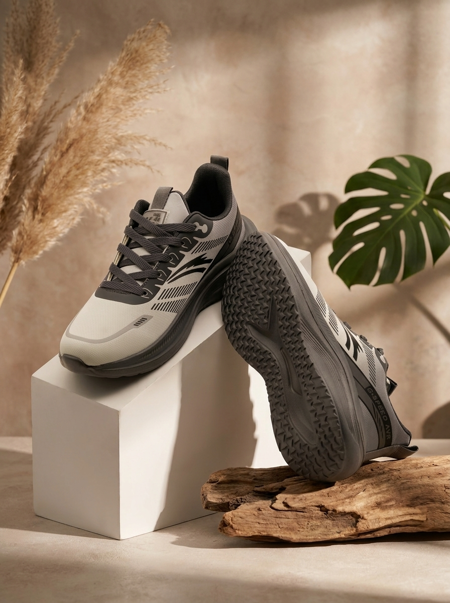 Men’s Trail Running Shoes – Lightweight Multi-Terrain Grey and Off-White Athletic Sneakers