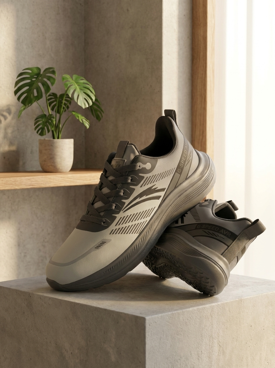 Men’s Trail Running Shoes – Lightweight Multi-Terrain Grey and Off-White Athletic Sneakers