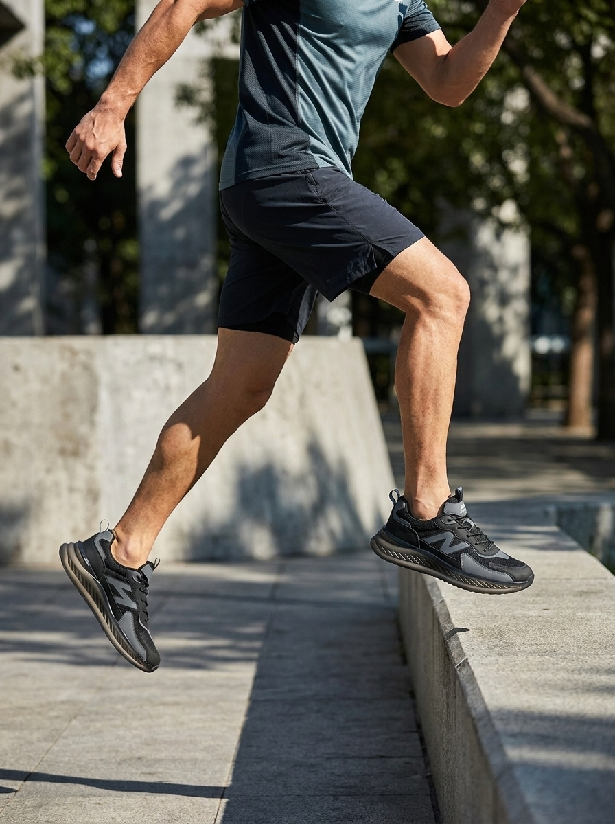Men’s Triple Black Performance Sneakers – Breathable Mesh Cushion-Sole Athletic Shoes