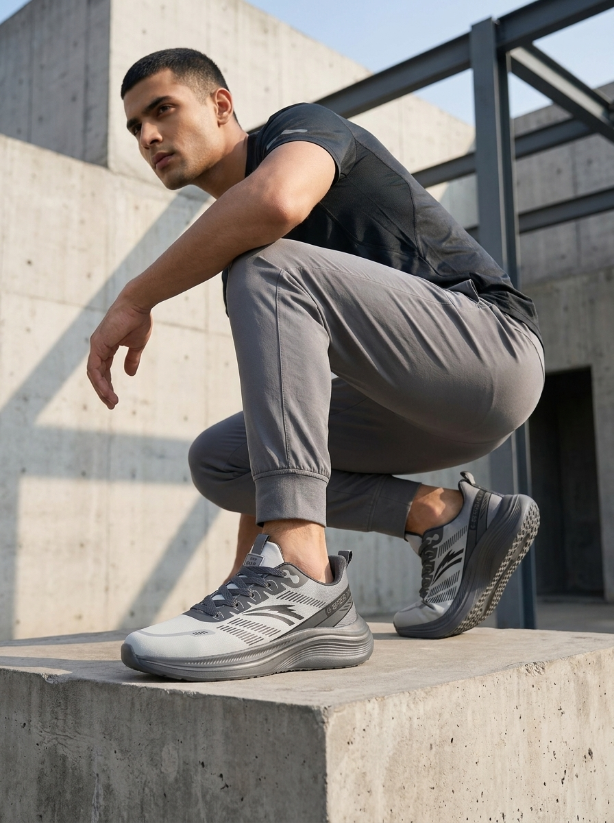 Men’s Trail Running Shoes – Lightweight Multi-Terrain Grey and Off-White Athletic Sneakers