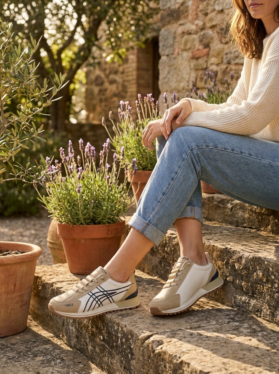 Women’s Modern Casual Sneakers – Contemporary Khaki & White Low-Top Lifestyle Shoes