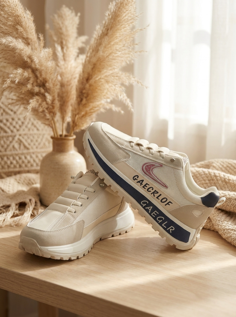 Women’s Urban Lift Platform Sneakers – Contemporary Cream Mesh & Faux-Suede Casual Trainers