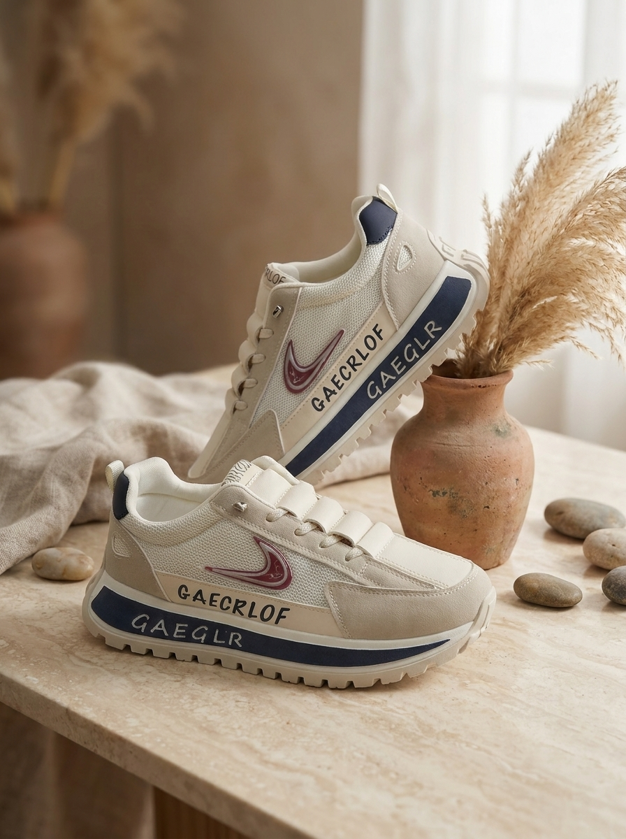 Women’s Urban Lift Platform Sneakers – Contemporary Cream Mesh & Faux-Suede Casual Trainers