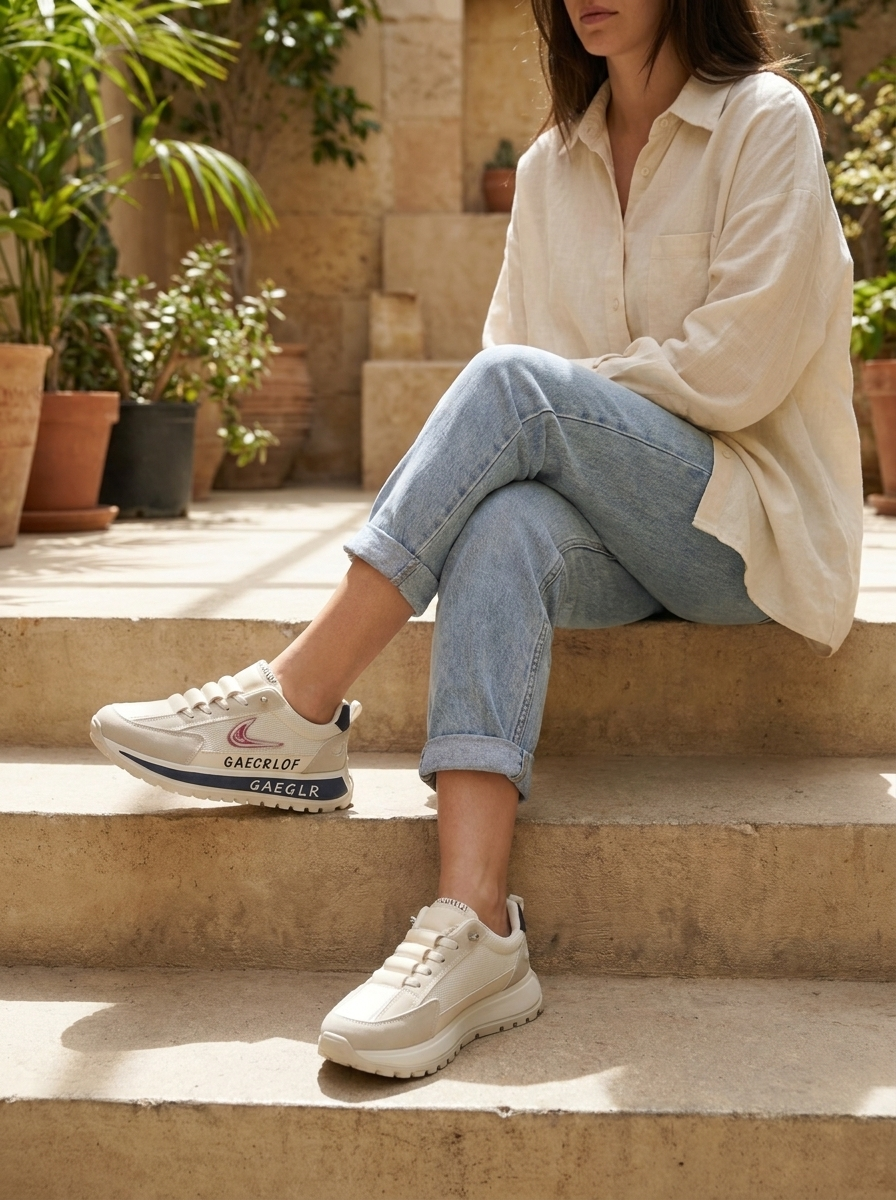 Women’s Urban Lift Platform Sneakers – Contemporary Cream Mesh & Faux-Suede Casual Trainers