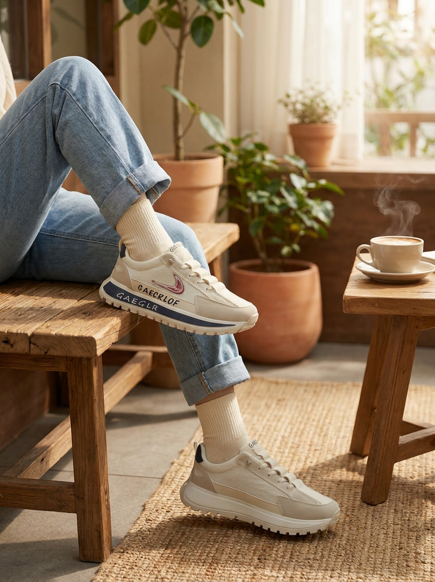 Women’s Urban Lift Platform Sneakers – Contemporary Cream Mesh & Faux-Suede Casual Trainers