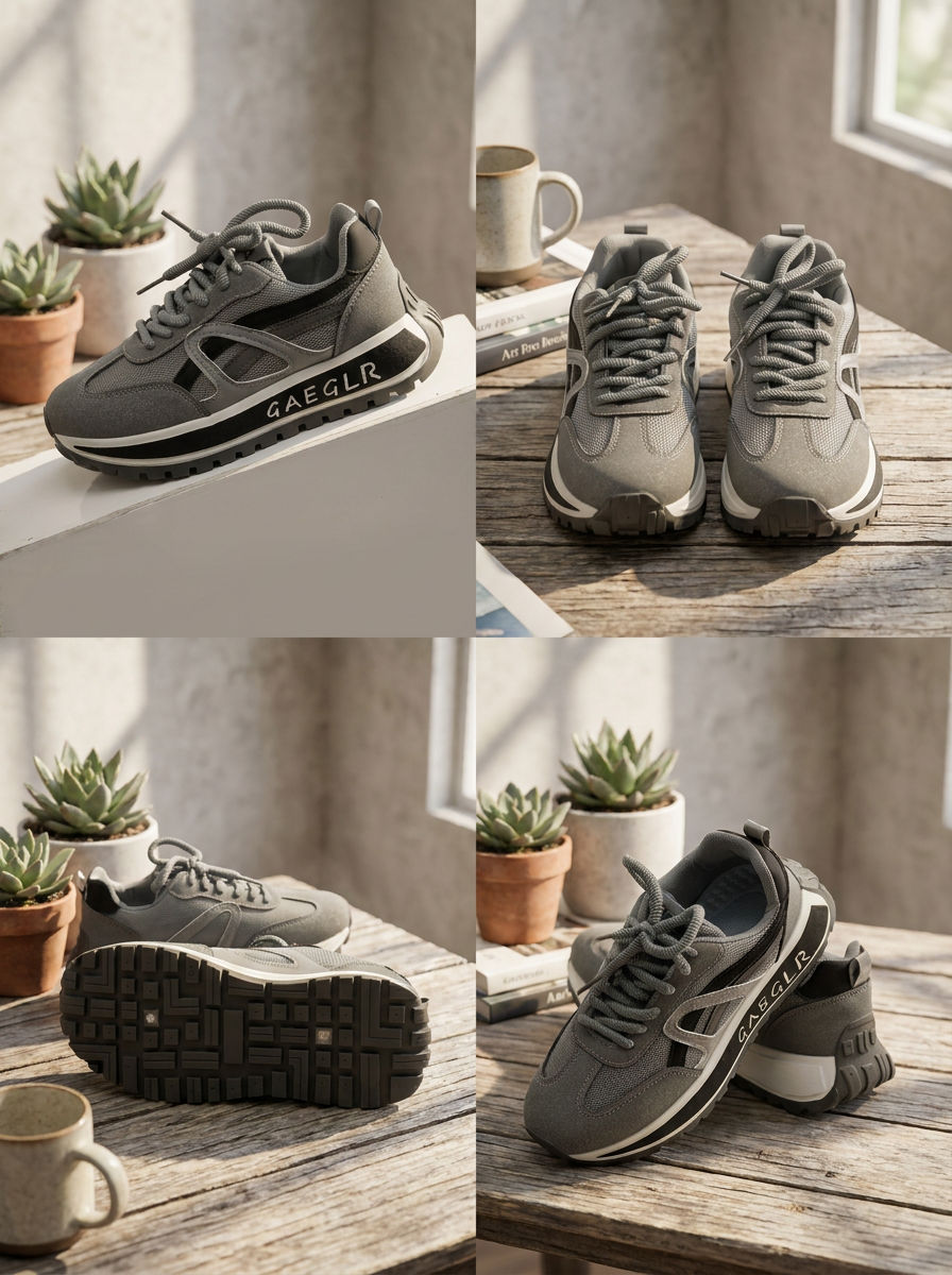 Women’s Element Platform Sneakers – Modern Charcoal Grey Mesh & Suede Casual Trainers