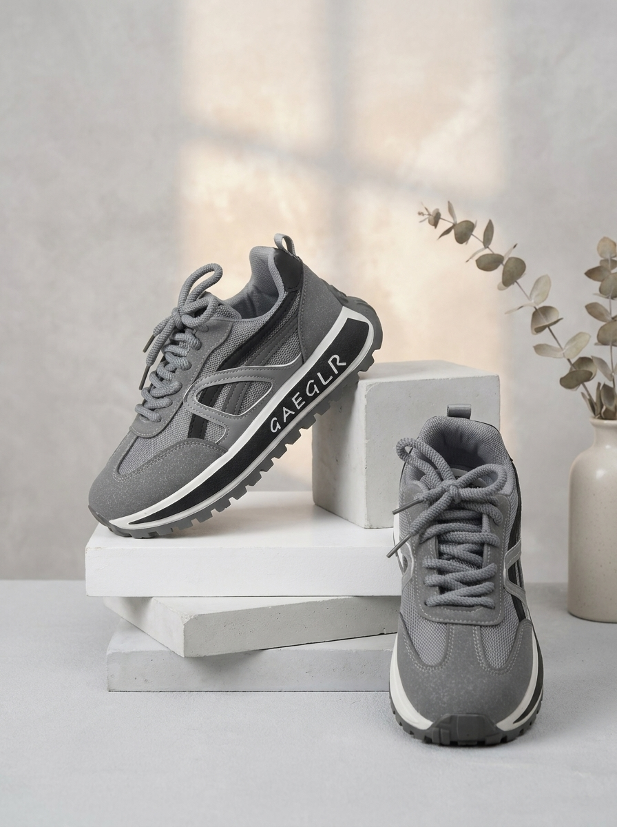 Women’s Element Platform Sneakers – Modern Charcoal Grey Mesh & Suede Casual Trainers