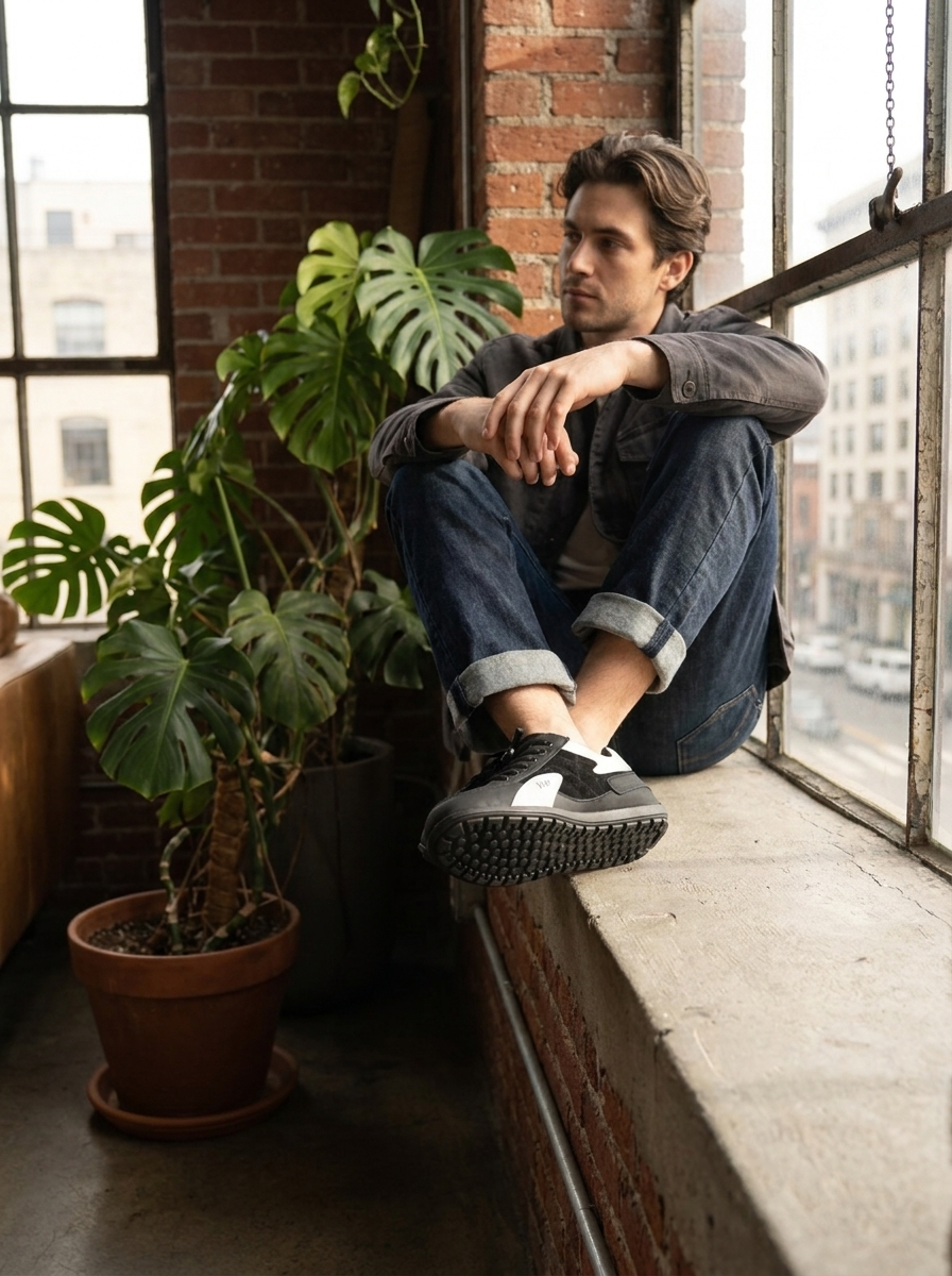 Men’s Sleek Contrast Low-Top Sneakers – Lightweight Black & White Casual Streetwear Shoes