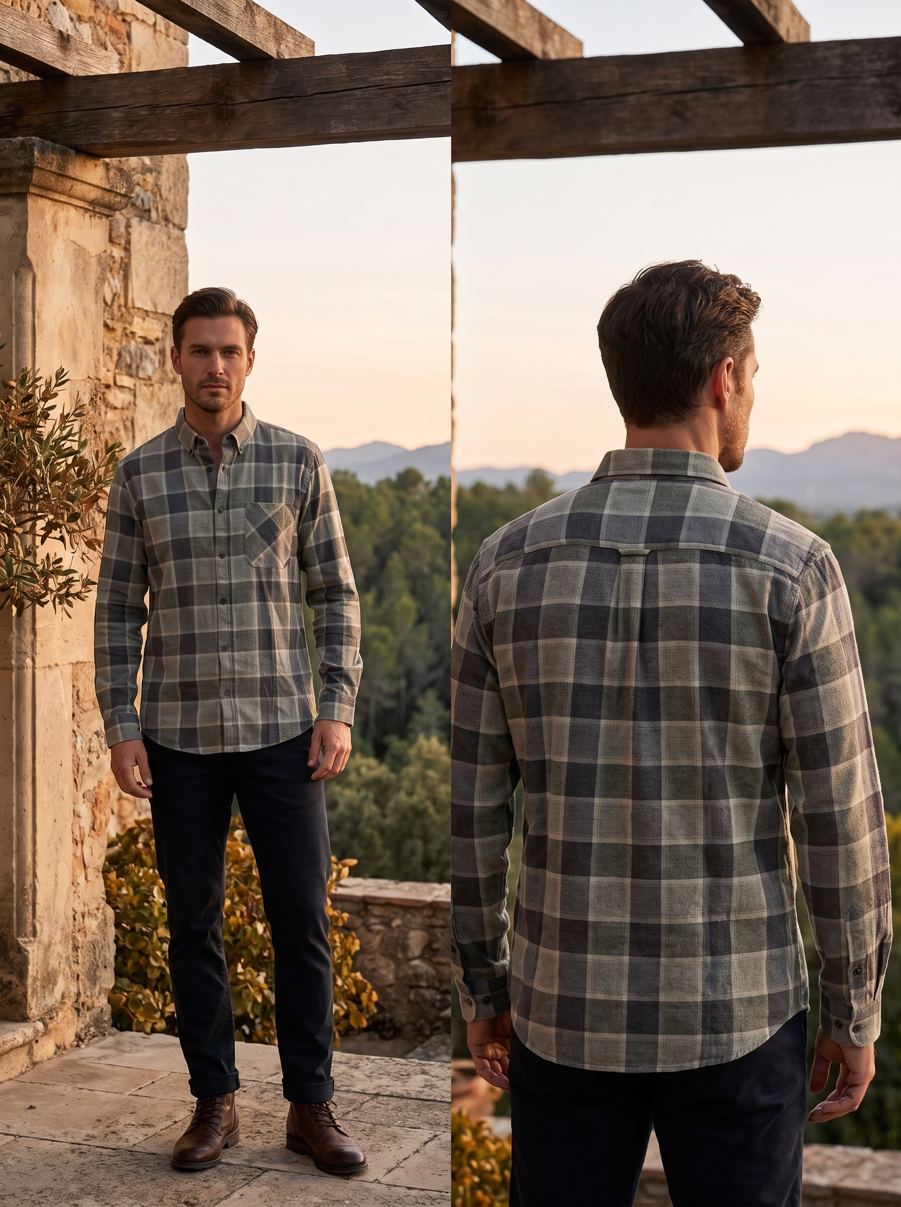 Men's Premium Long Sleeve Plaid Flannel Shirt – Slim Fit Casual Button-Down