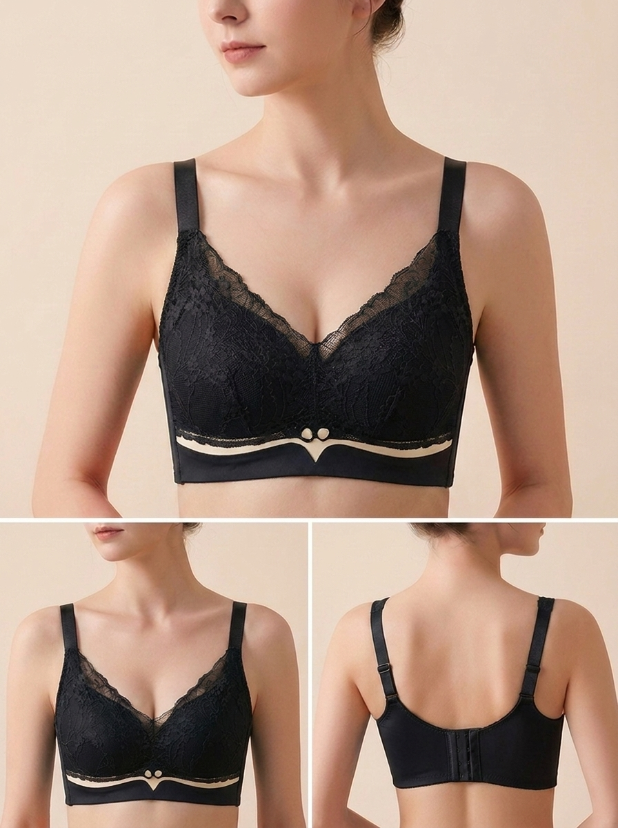 Women's Full Coverage Wireless Lace Bra – Back Smoothing Comfort Bralette