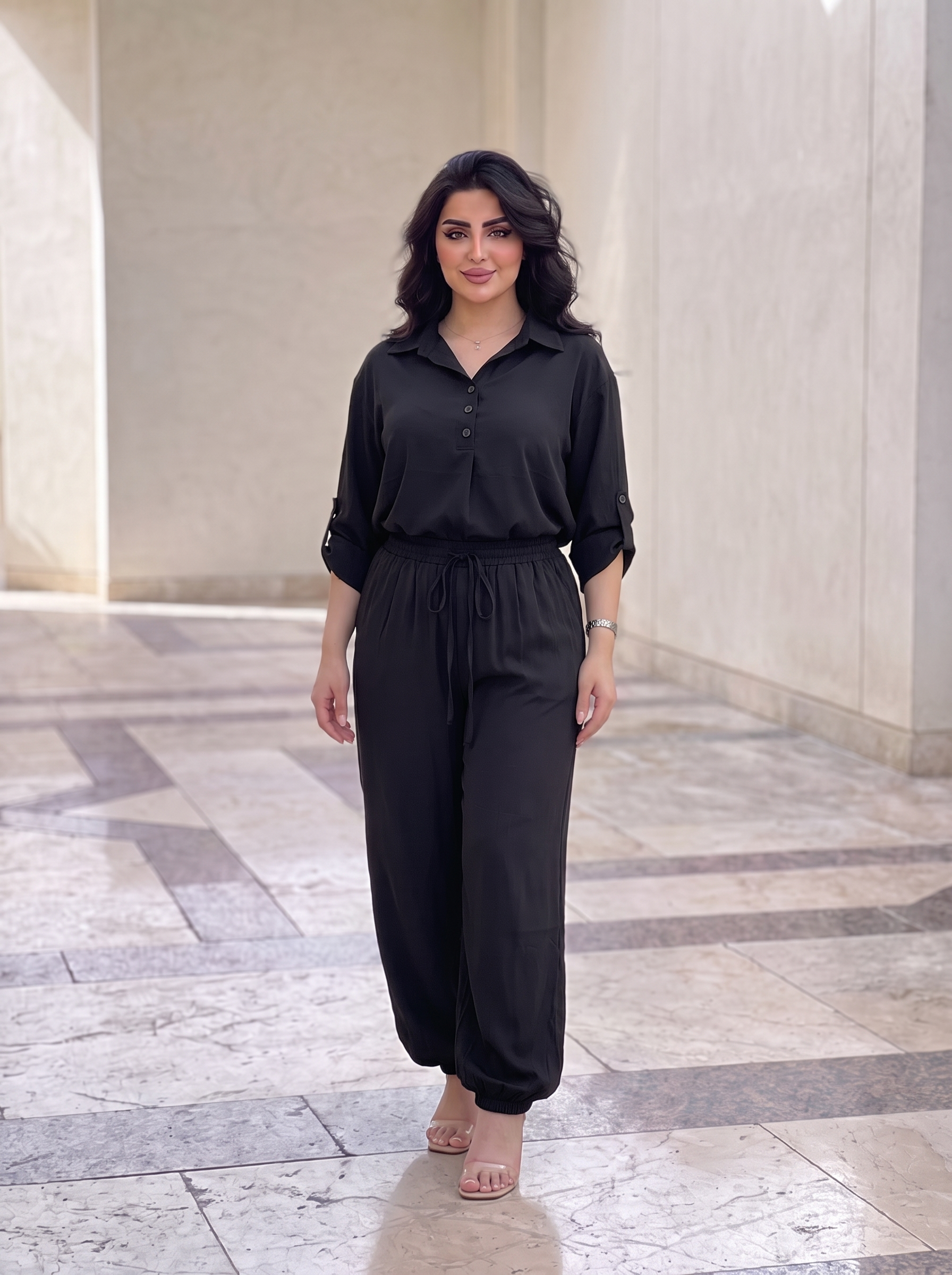 Women's Premium Two-Piece Matching Lounge Set – Button Blouse & Wide-Leg Pants