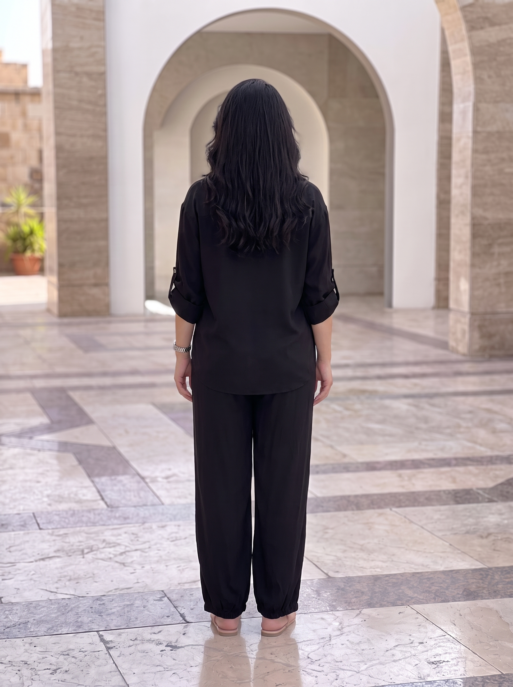 Women's Premium Two-Piece Matching Lounge Set – Button Blouse & Wide-Leg Pants
