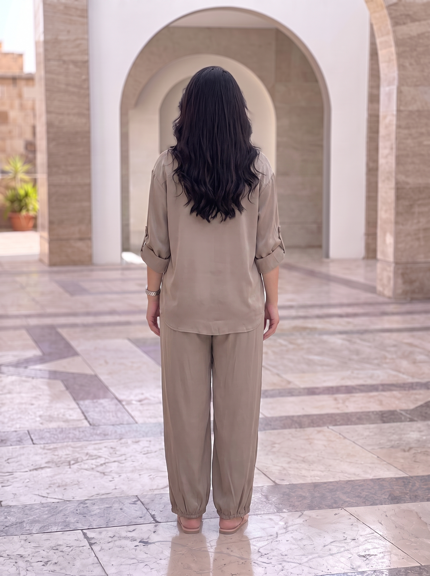 Women's Premium Two-Piece Matching Lounge Set – Button Blouse & Wide-Leg Pants