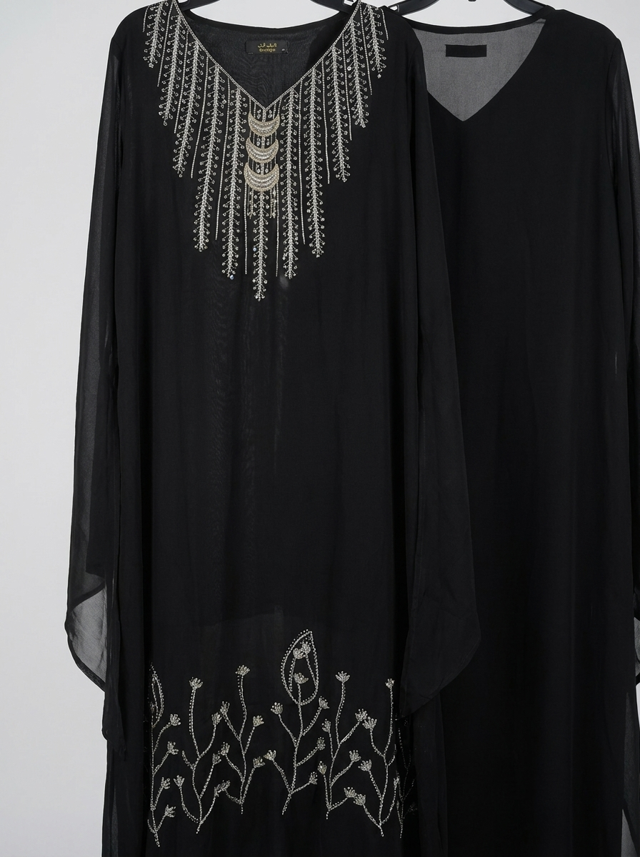 Women's Luxury Embellished Kaftan Maxi Dress with Beaded Embroidery