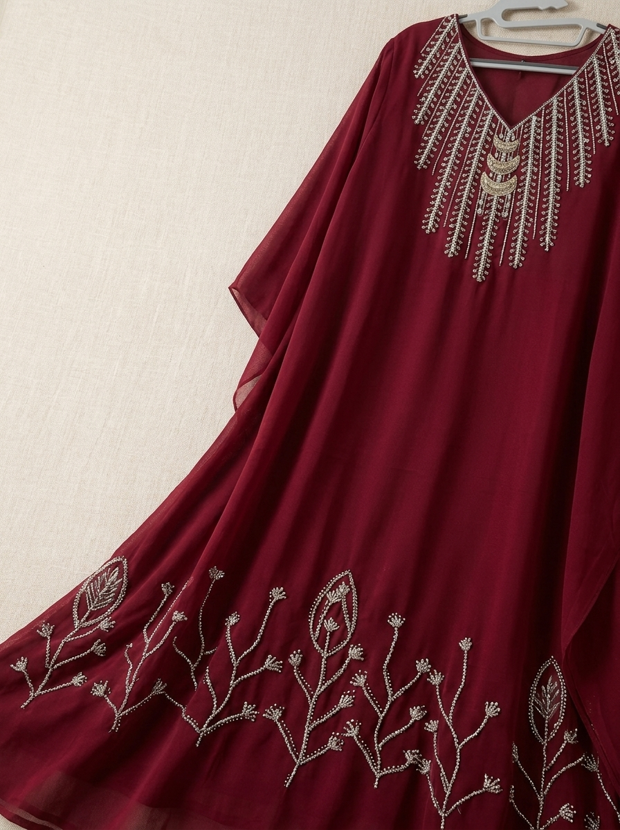 Women's Luxury Embellished Kaftan Maxi Dress with Beaded Embroidery