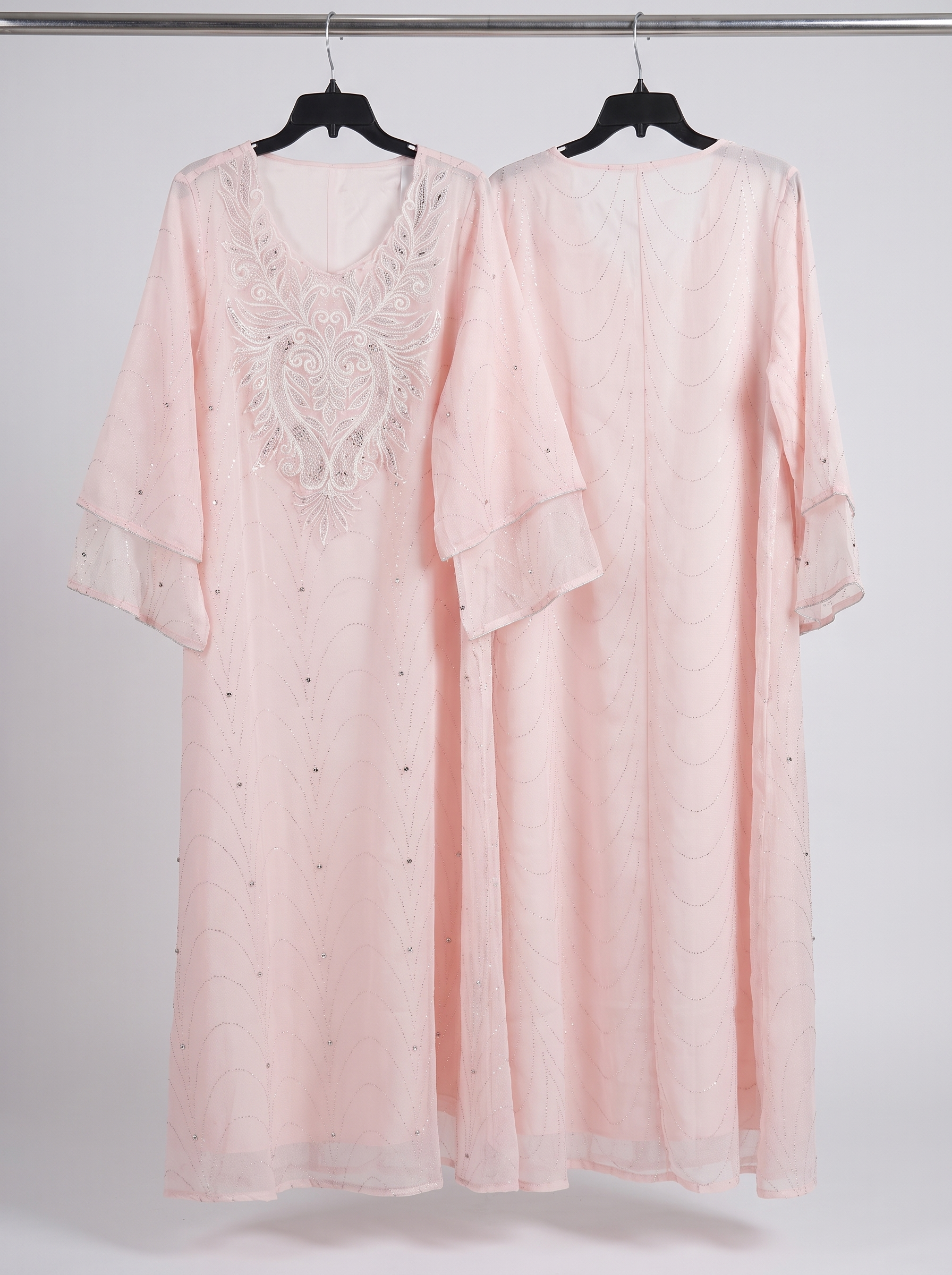 Women's Embellished Mesh Maxi Dress – Elegant Beaded Evening Kaftan with Flared Sleeves