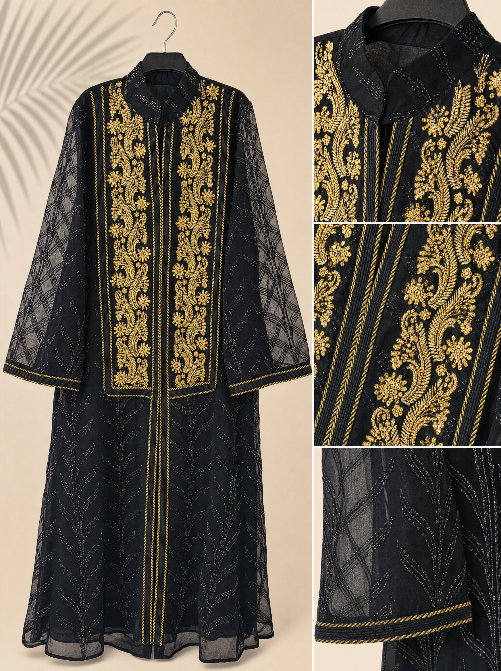 Women's Embellished Sheer Maxi Kaftan Dress – Elegant Beaded Modest Evening Wear