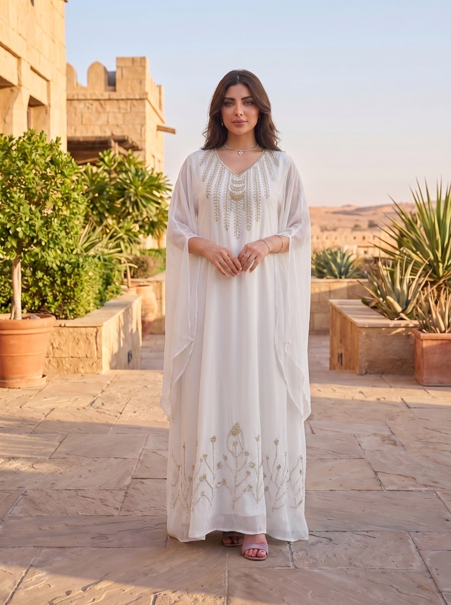 Women's Luxury Embellished Kaftan Maxi Dress with Beaded Embroidery