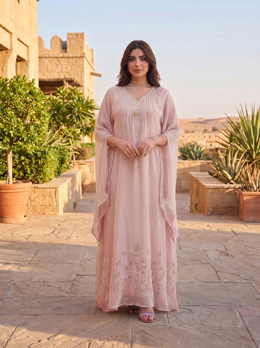 Women's Luxury Embellished Kaftan Maxi Dress with Beaded Embroidery