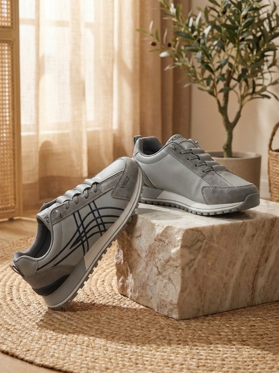 Women’s Modern Casual Sneakers – Contemporary Gray & White Low-Top Lifestyle Shoes