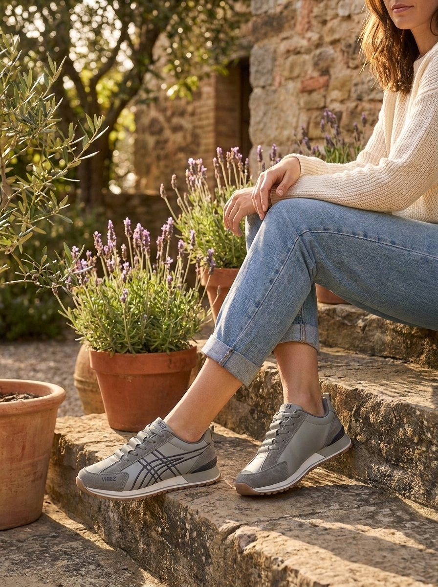 Women’s Modern Casual Sneakers – Contemporary Gray & White Low-Top Lifestyle Shoes