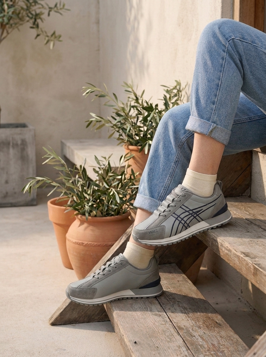 Women’s Modern Casual Sneakers – Contemporary Gray & White Low-Top Lifestyle Shoes