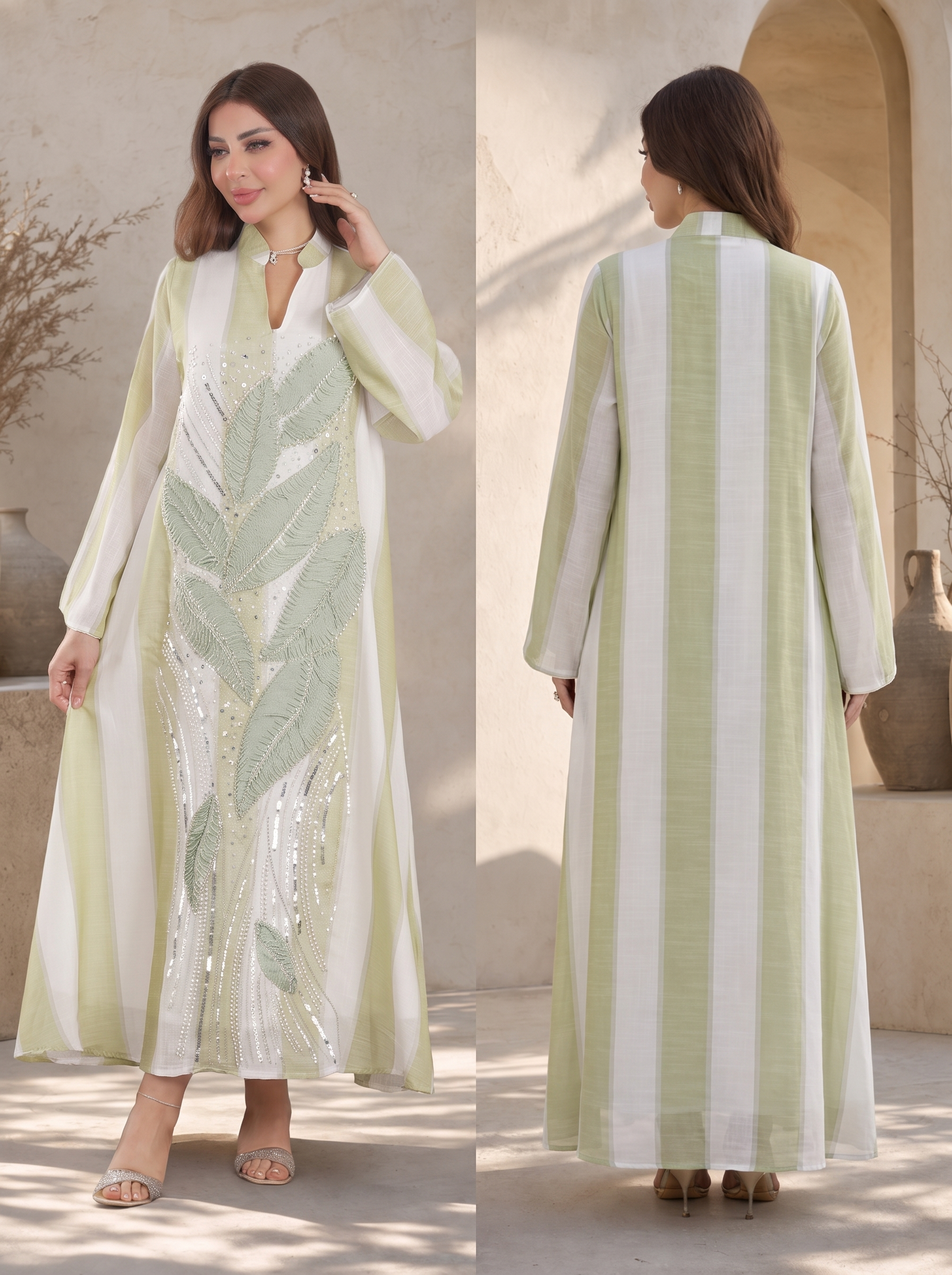 Women's Embroidered Leaf Motif Maxi Dress