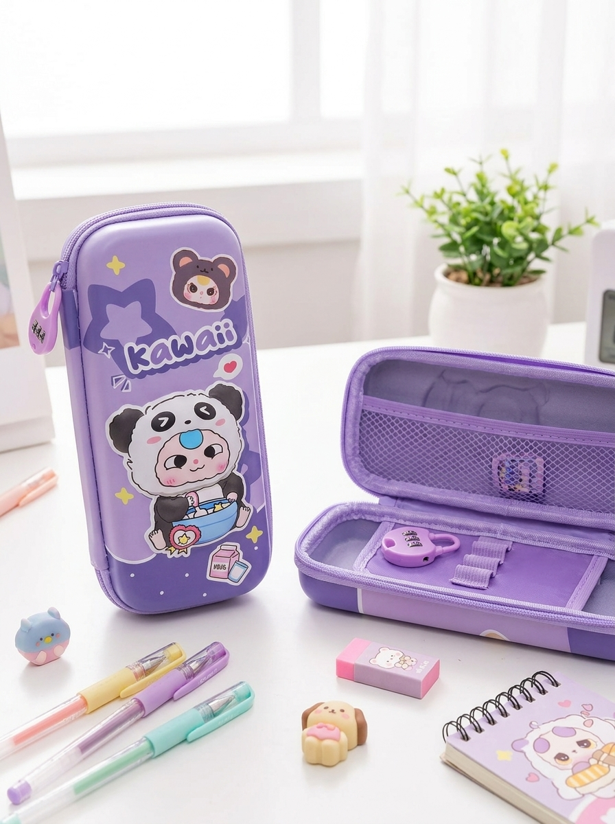 Cute Kawaii Hard Shell Pencil Case with Combination Lock | Large Capacity EVA Organizer Pouch for School