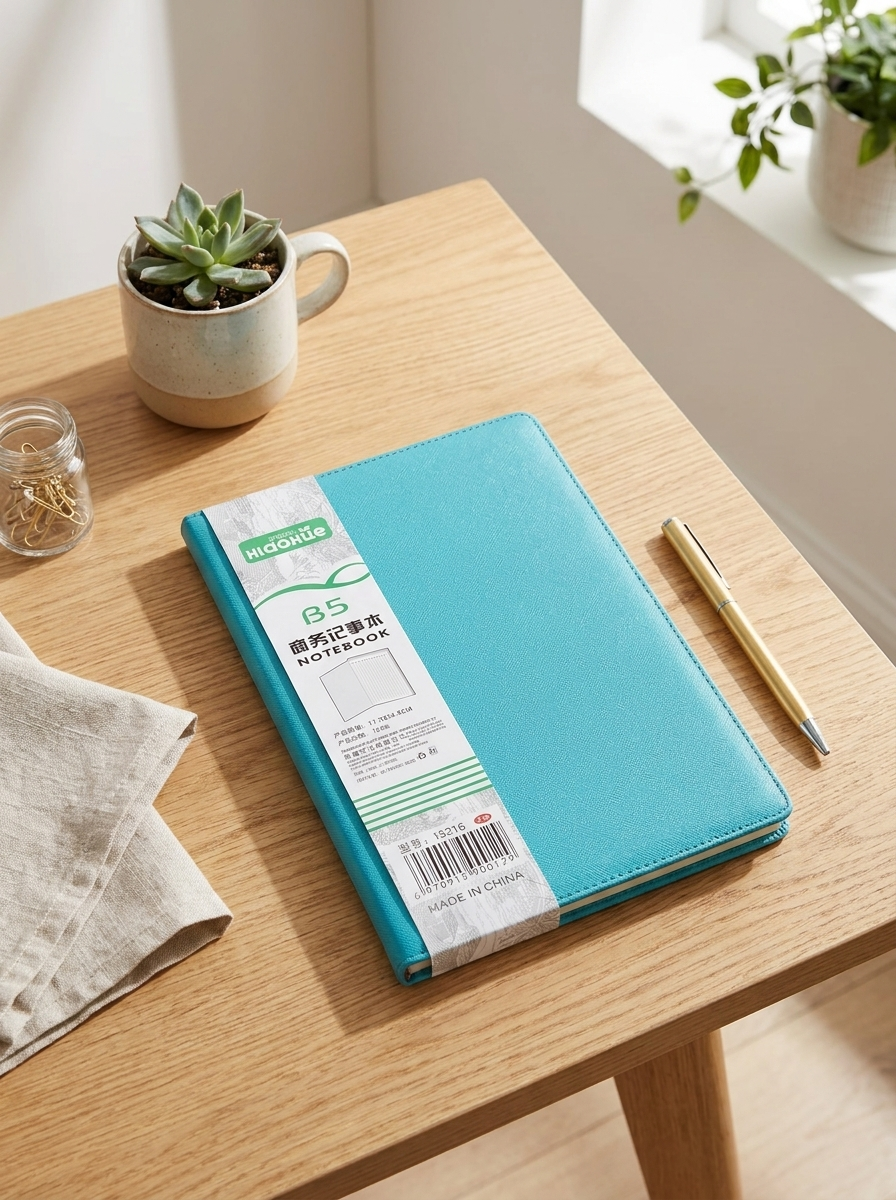 Modern Cyan Blue B5 Faux Leather Notebook | Lined Hardcover Executive Journal & Planner for Office, School & Home