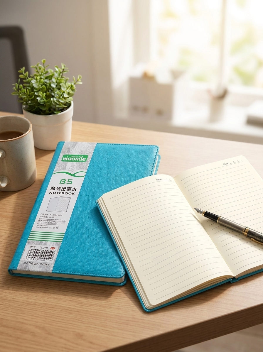 Modern Cyan Blue B5 Faux Leather Notebook | Lined Hardcover Executive Journal & Planner for Office, School & Home