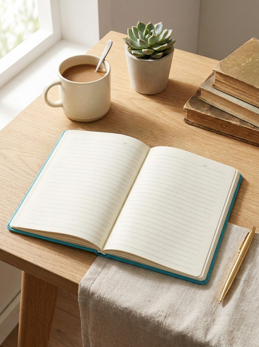 Modern Cyan Blue B5 Faux Leather Notebook | Lined Hardcover Executive Journal & Planner for Office, School & Home