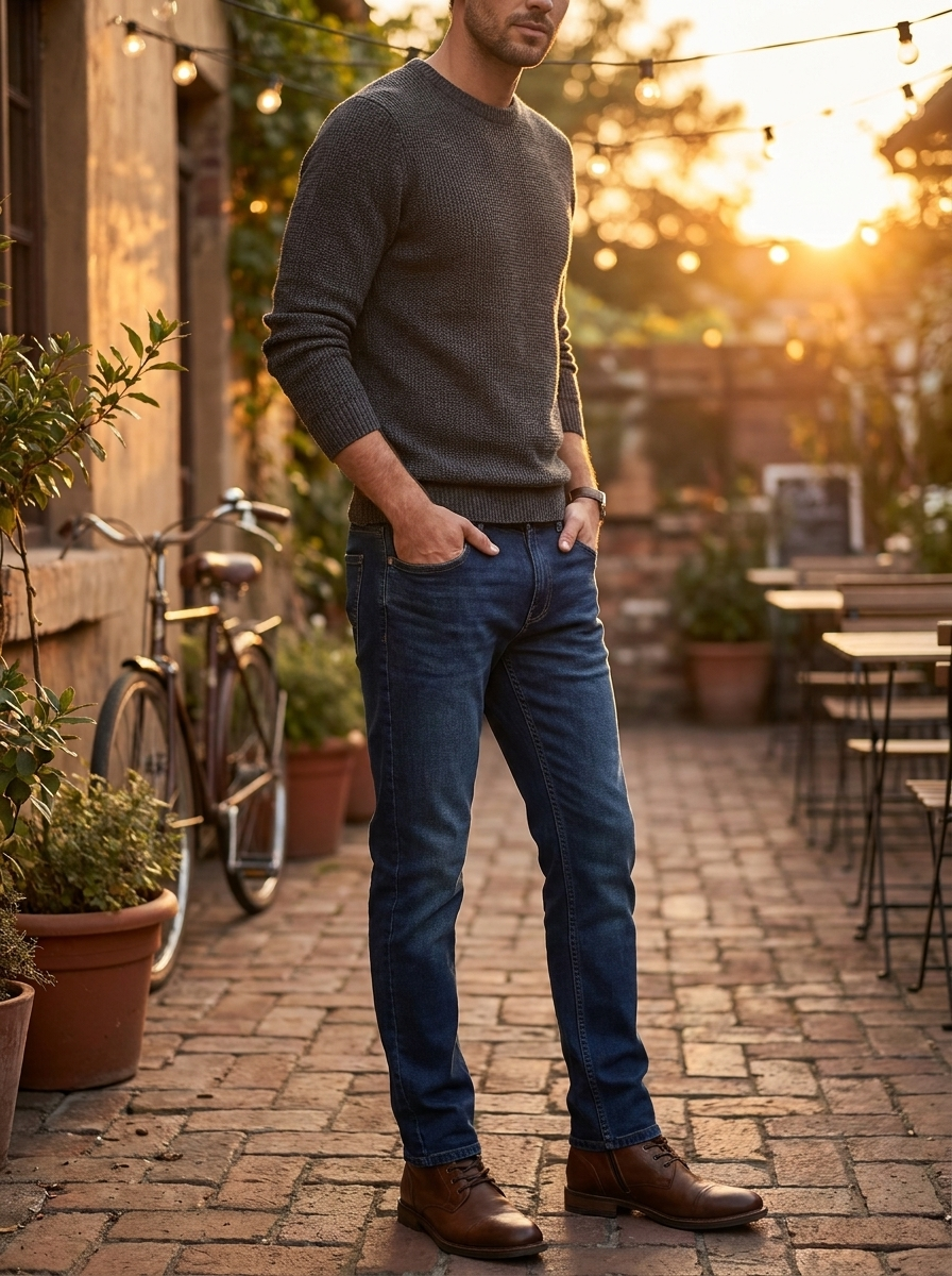 Men’s Slim Straight Fit Dark Wash Denim Jeans – Classic 5-Pocket Stretch Denim