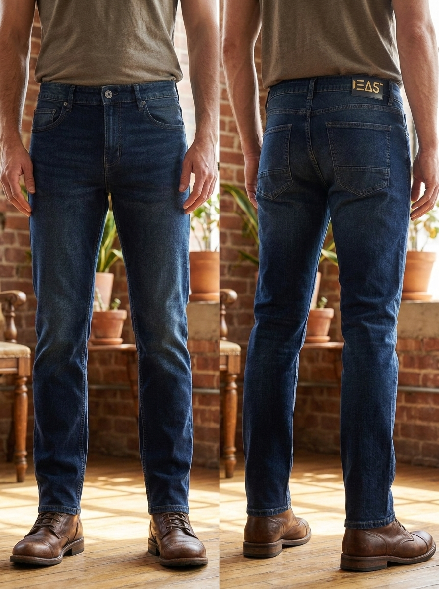 Men’s Slim Straight Fit Dark Wash Denim Jeans – Classic 5-Pocket Stretch Denim