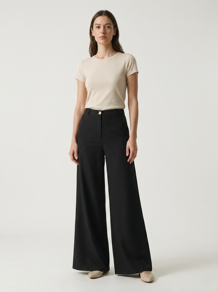 Women’s High-Waisted Wide-Leg Tailored Trousers – Elegant Loose Fit Dress Pants
