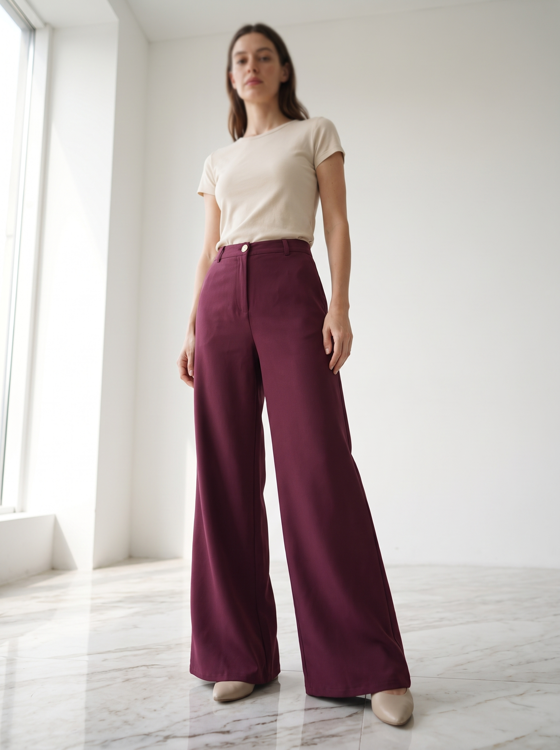Women's High-Waisted Wide-Leg Tailored Trousers – Elegant Loose Fit Dr – FineLook