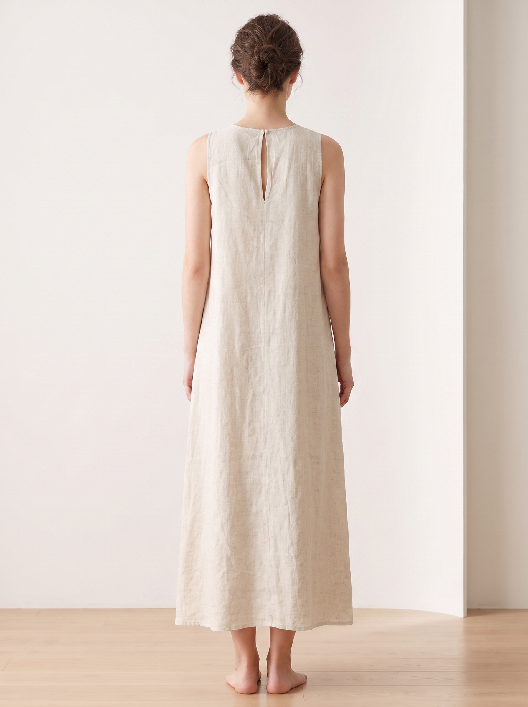 Women's Sleeveless Cotton Blend Maxi Dress – Minimalist Round Neck Cas – FineLook