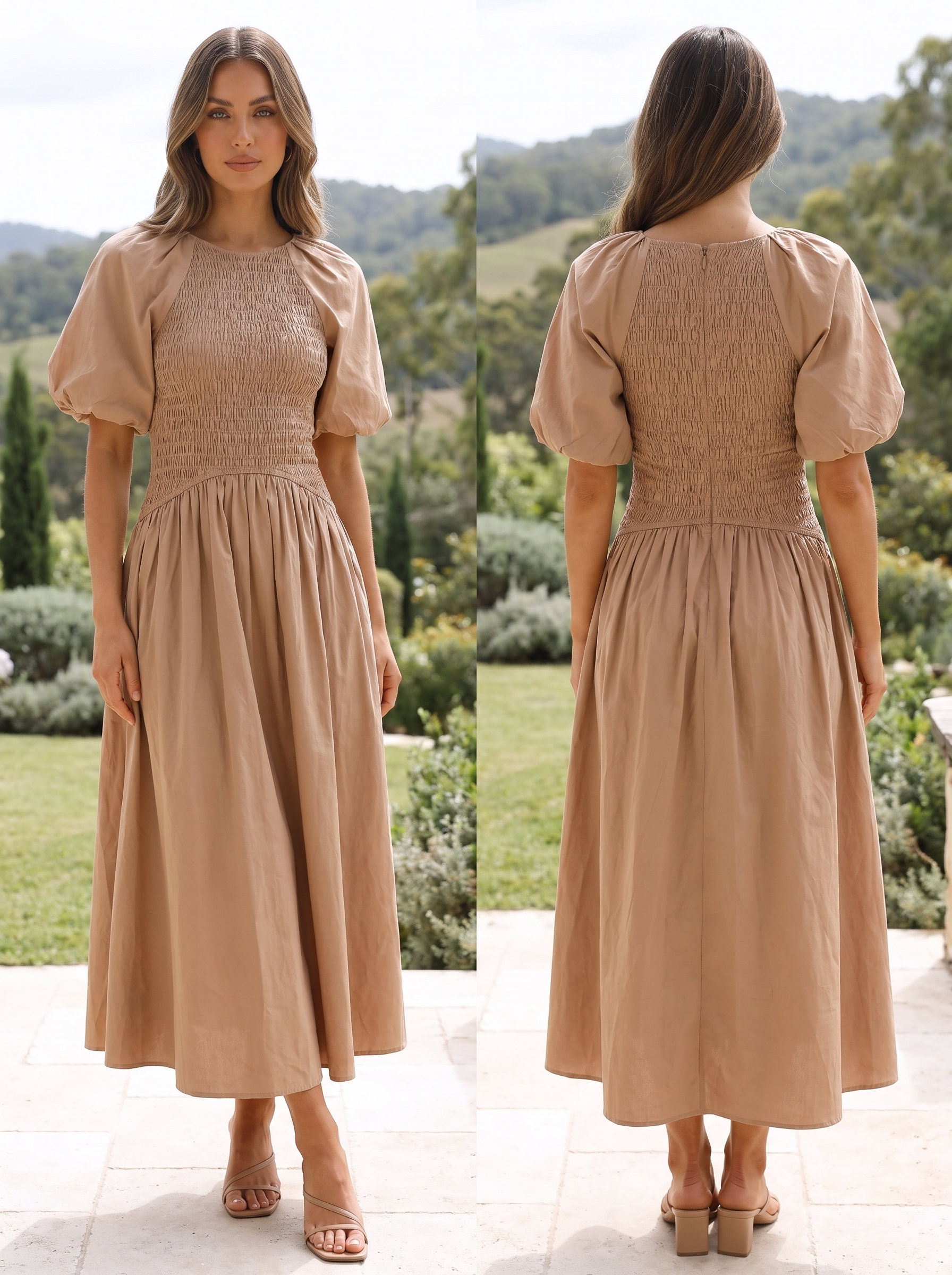 Women's Smocked Maxi Dress – Puff Sleeve Modest A-Line Casual Long Dre – FineLook