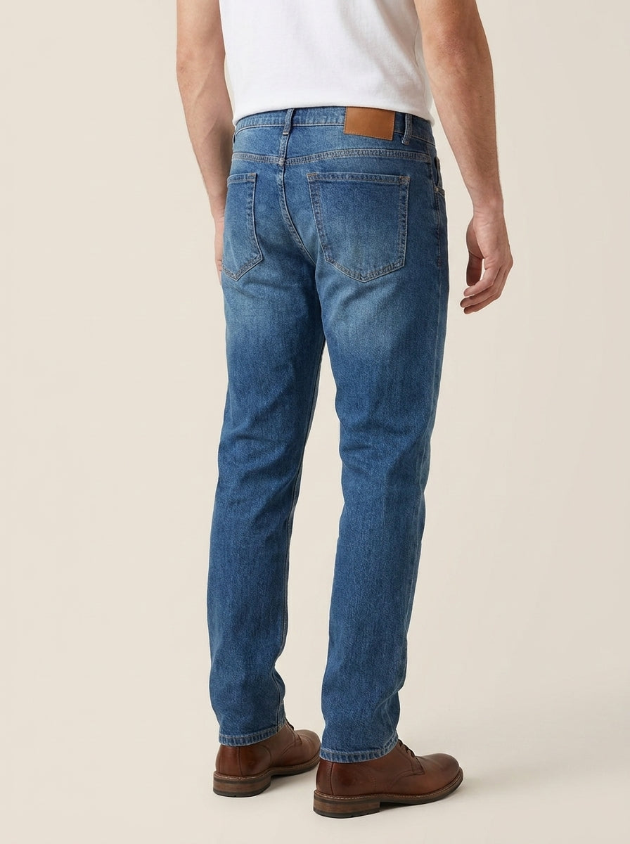 Men’s Regular Straight Fit Medium Wash Denim Jeans – Classic 5-Pocket Cotton Jeans