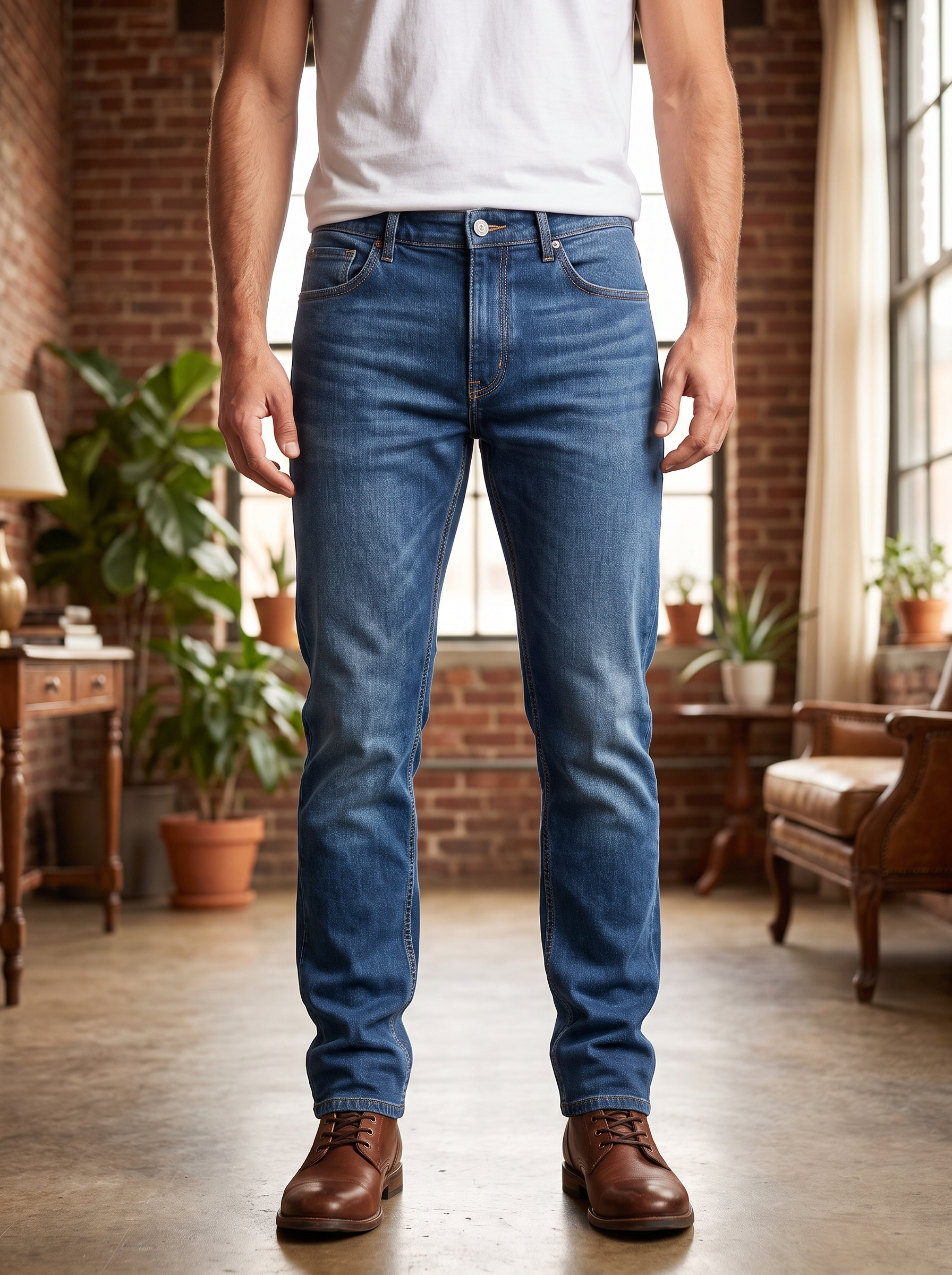 Men’s Regular Straight Fit Medium Wash Denim Jeans – Classic 5-Pocket Cotton Jeans