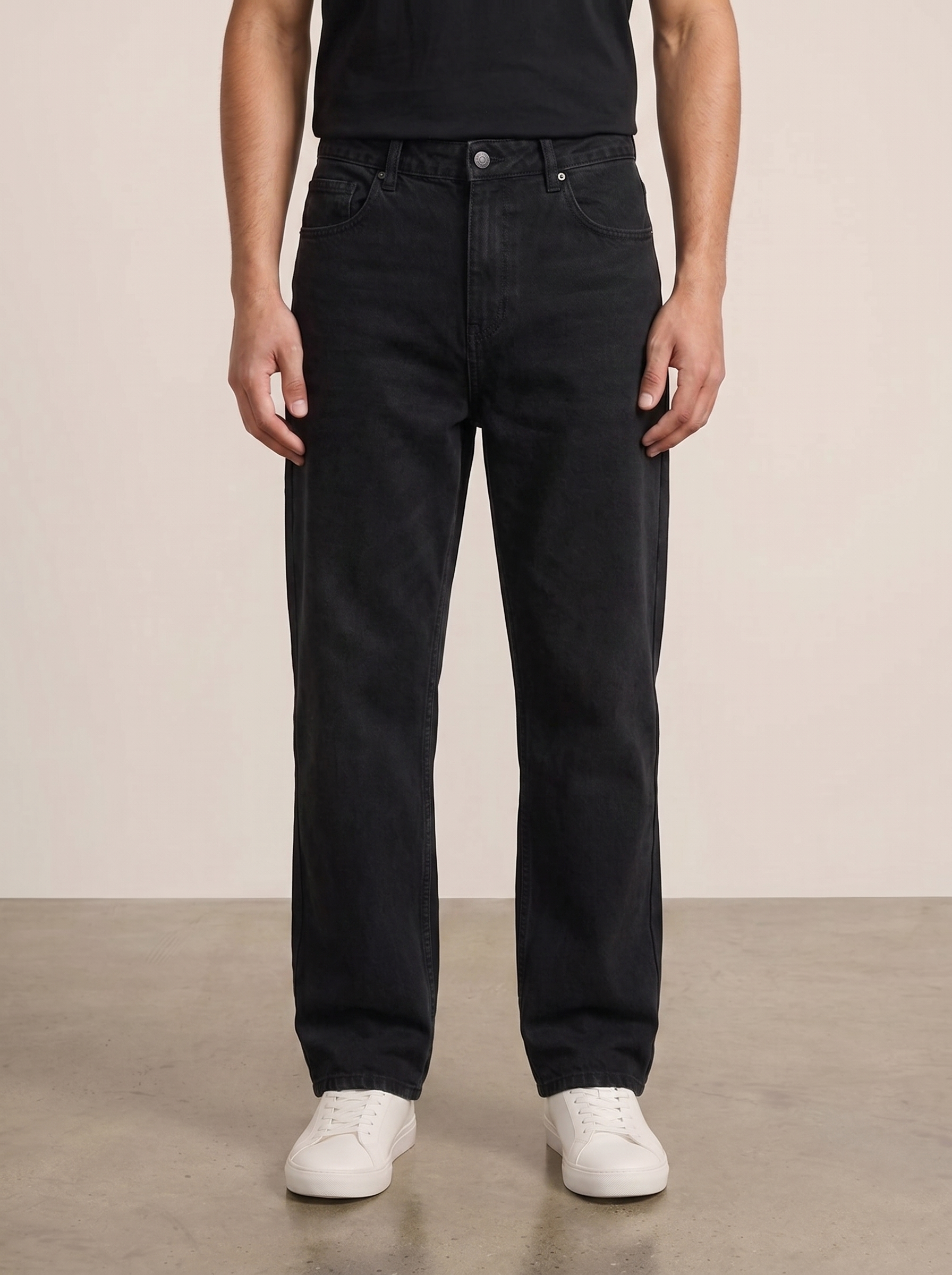 Men’s Regular Fit Straight Leg Jeans – Mid-Wash Blue Stretch Denim Pants