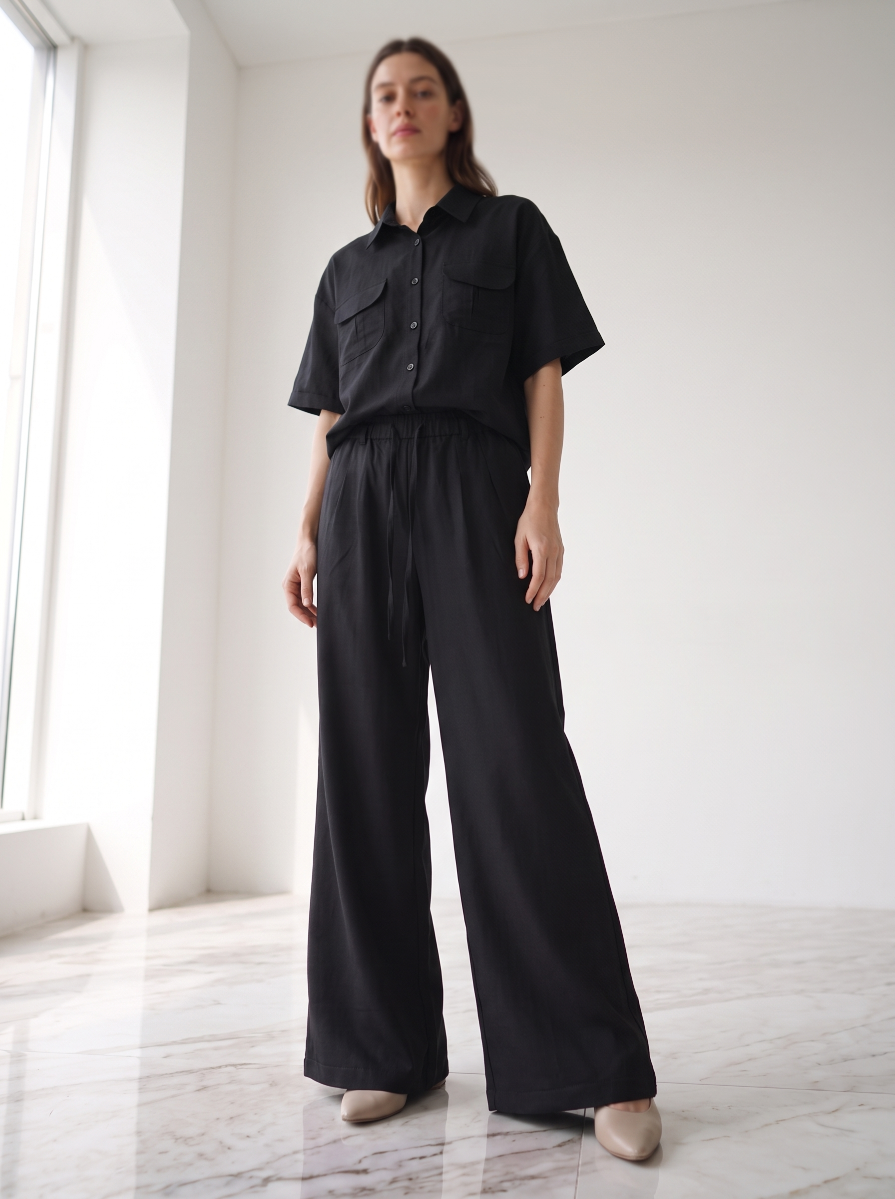 Women's Wide Leg Drawstring Pants – Lightweight Casual Relaxed Fit Trousers