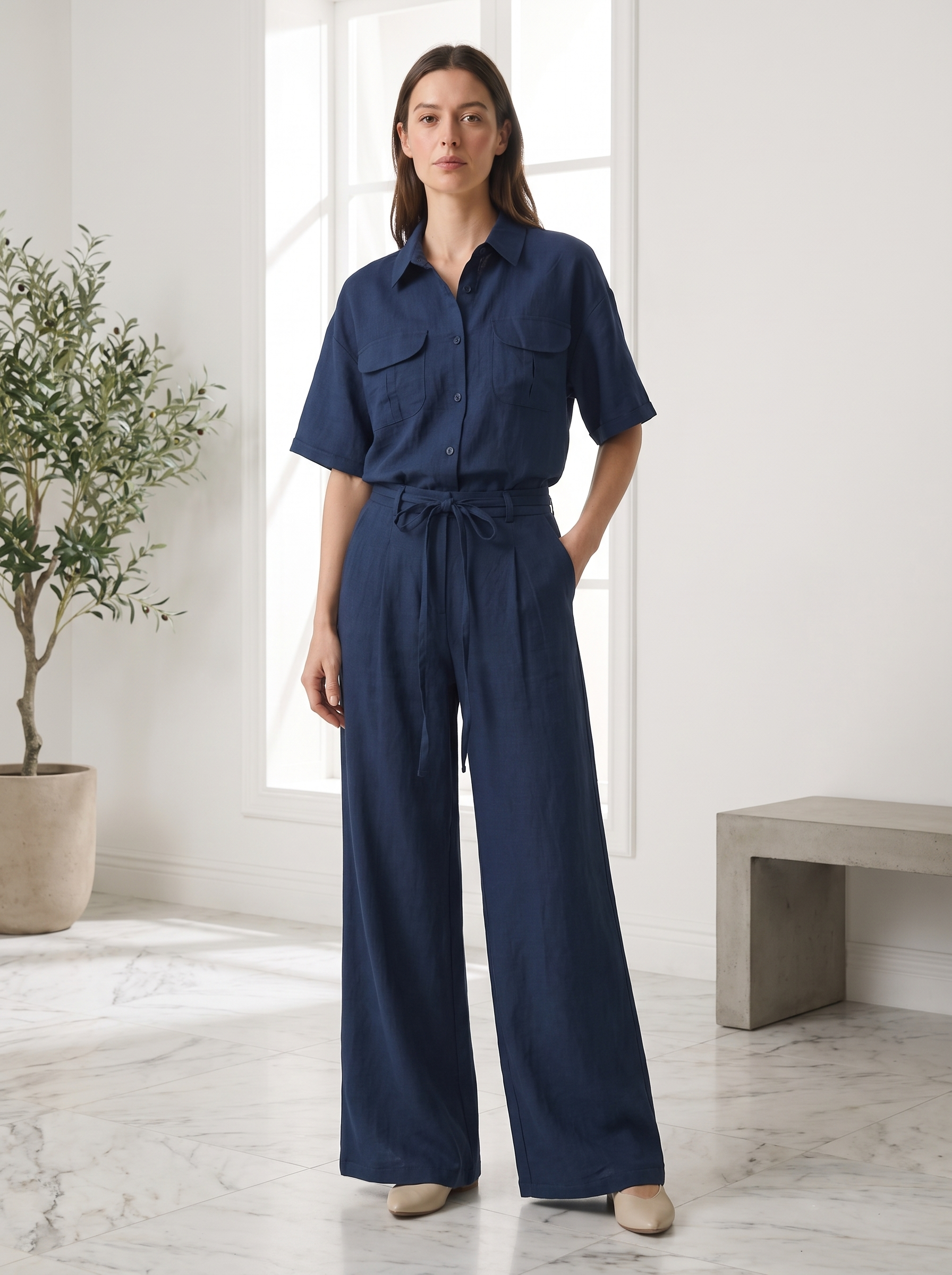Women's Wide Leg Drawstring Pants – Lightweight Casual Relaxed Fit Trousers