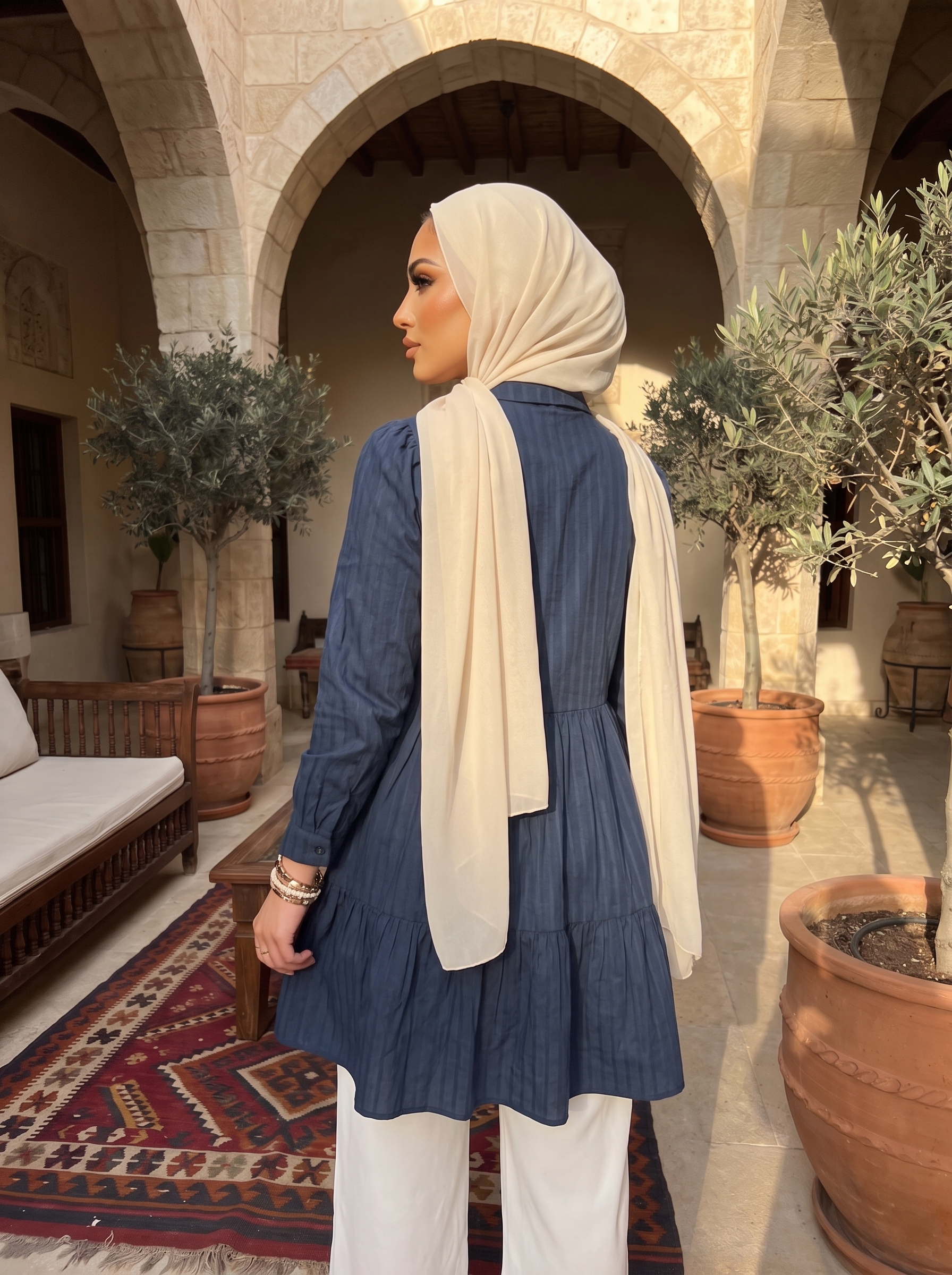 Women’s Tiered Cotton Shirt Dress – Navy Blue Short Sleeve Button-Down Mini Dress