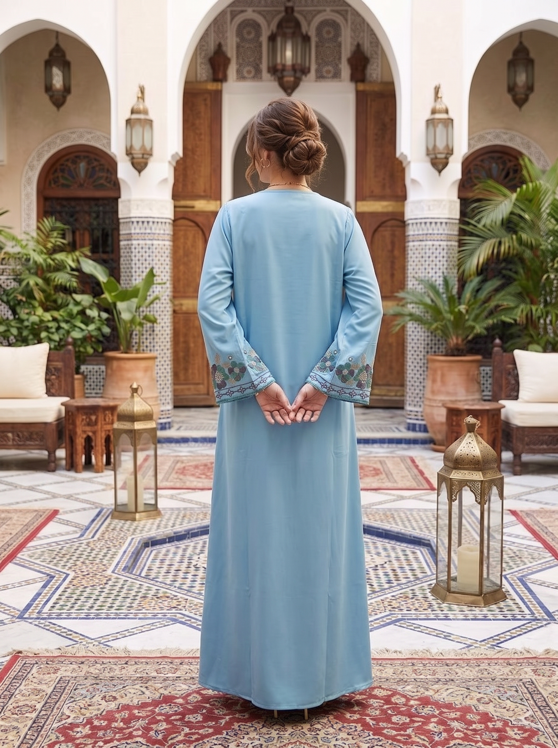 Women's Embroidered Maxi Kaftan Dress – Modest Long Sleeve Floral Abay – FineLook