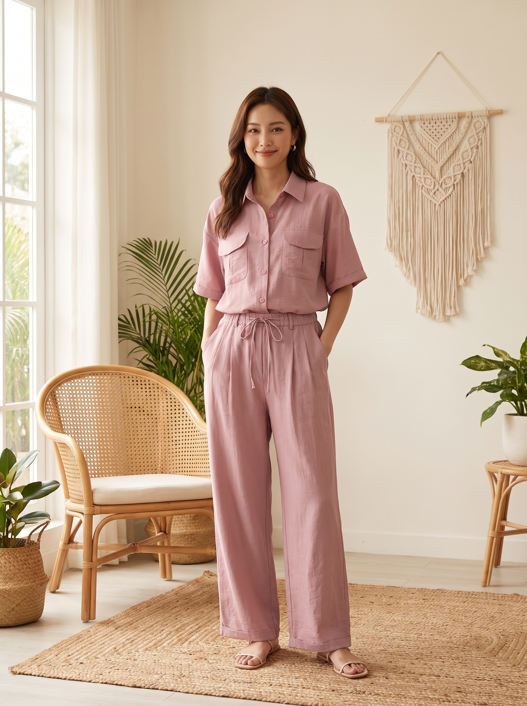 Women's Wide Leg Drawstring Pants – Lightweight Casual Relaxed Fit Trousers