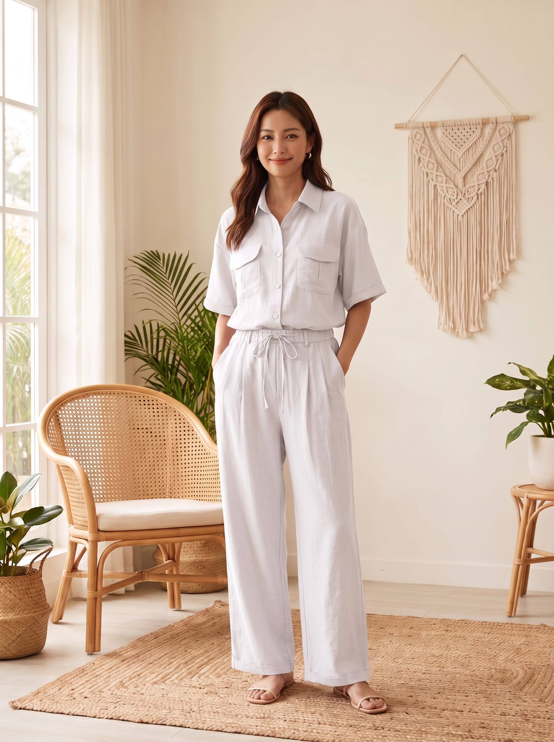 Women's Wide Leg Drawstring Pants – Lightweight Casual Relaxed Fit Trousers
