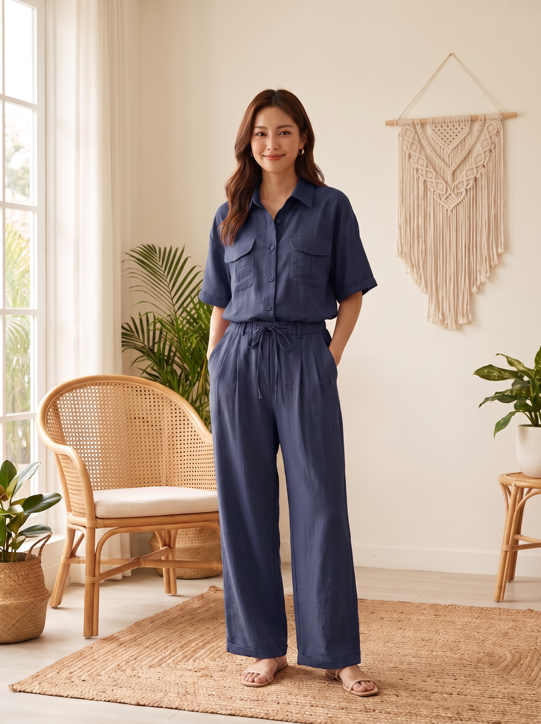 Women's Wide Leg Drawstring Pants – Lightweight Casual Relaxed Fit Trousers